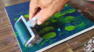 Water Lilies / Very Easy Abstract Painting Demo /Just Using Rubber Brayer /Daily Art Therapy/Day#07