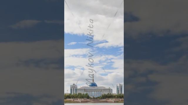 Vertical video. Akorda Palace of Independence. View from the river. Astana, Kazakhstan. HDR. Panora