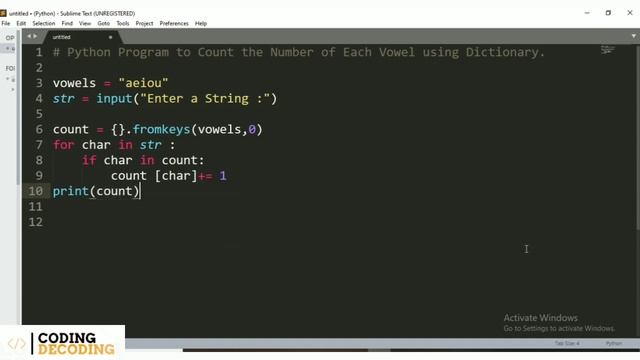 Python Program to Count the Number of each Vowel using Dictionary #python #coding #pythonprogrammin