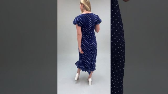 Navy Polka dot Frill Wrap Dress