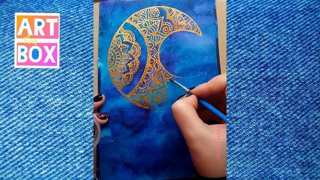 Рисуем золотой МЕСЯЦ в стиле мехенди?Drawing MOON in mehendi style смотреть онлайн