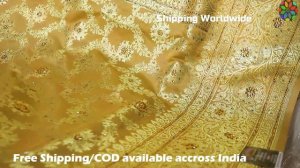 AR-1499 "The Golden Tulip" Premium Banarasi Silk Saree||Silk||Golden Zari||Acrylic Stones