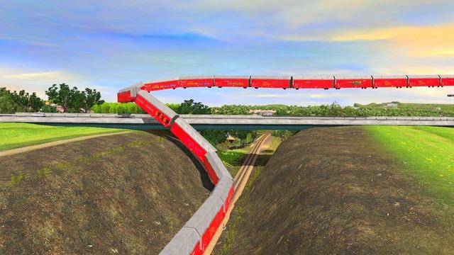 Three Trains Descend from the Sky-Bumpy Forked Railroad Track On Sky | Trainz Simulator 2019 смотреть онлайн