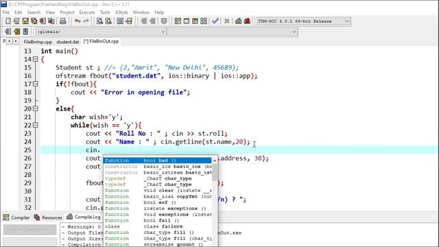 C++ File Handling Part - 4 | Binary File | File Pointer | Read | Write | Search | Update | Delete