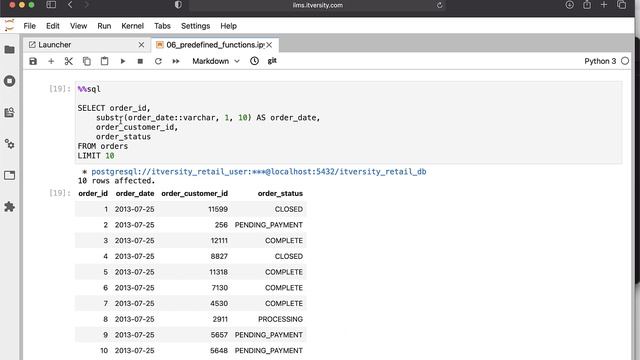 Mastering SQL - Postgresql - Pre-defined Functions - Extracting Data - substr and split_part