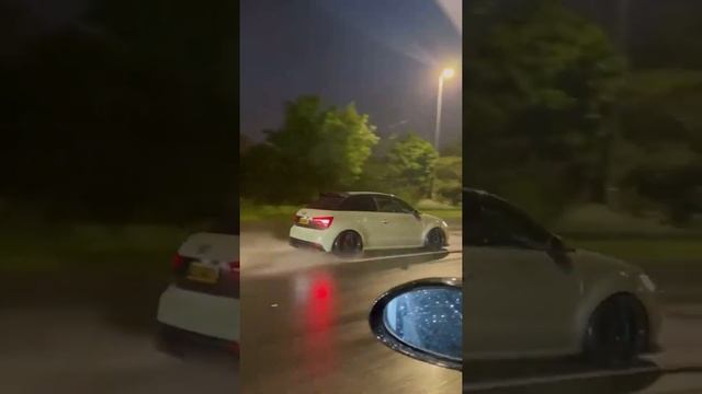 Audi back fire in rain