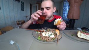 МУКБАНГ СОТЕ ИЗ ЦЫПЛЕНКА / БИТОК ИЗ ТРЕСКИ / САЛАТ / БУТЕРБРОДЫ / Mukbang EATING / ASMR / АСМР #927