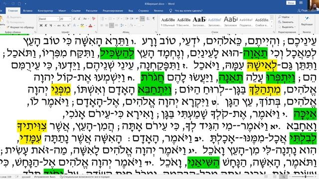 Недельный раздел «Берешит», чтение текста на иврите, перевод и грамматический разбор смотреть онлайн