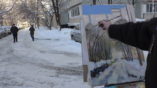 Пленэр зимой, минус 10, Москва. Художник Ревякин смотреть онлайн