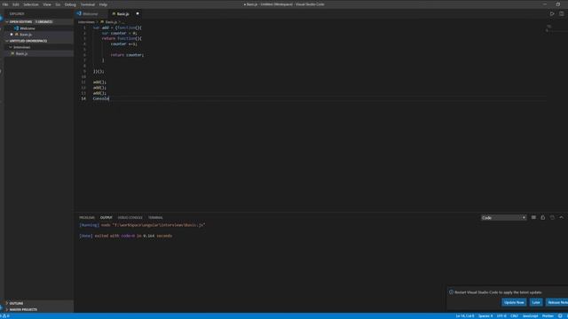 Javascript Function Closure in Visual Studio Code Example