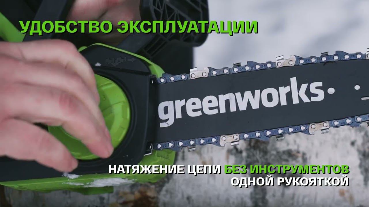 Цепная пила аккумуляторная Greenworks G24CS25, 24В, 25 см (арт 2007707)