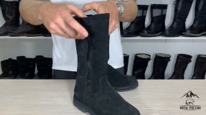 Унты России - сапоги женские натуральные черные замшевые с замком, резиновая подошва, код 40044