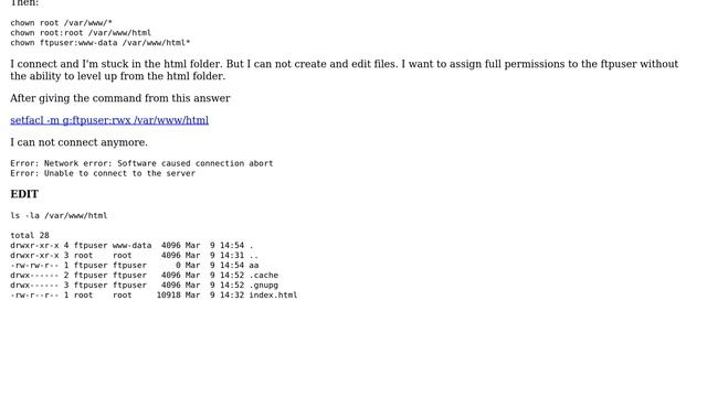 Ubuntu Jail FTP-User in /var/www/html with full permissions смотреть онлайн
