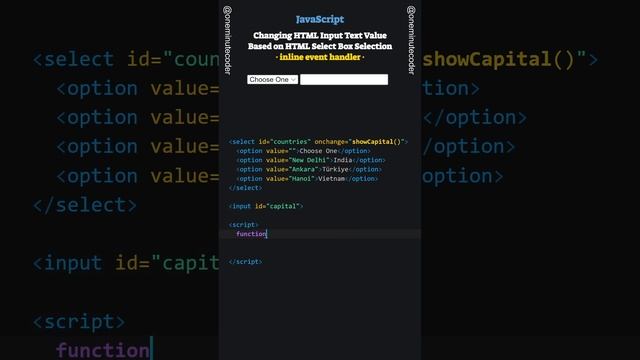 JavaScript · Changing HTML Input Text Value Based on HTML Select Box Selection· inline event handle