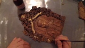 Резные иконы из дерева. Нанесение жидкой потали. ЧПУ станок.