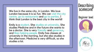 Describing someone in English - Beginner English listening practice A1 with subtitles