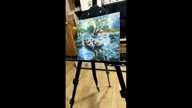 Картина пейзаж с лодками на озере "Две лодочки" смотреть онлайн