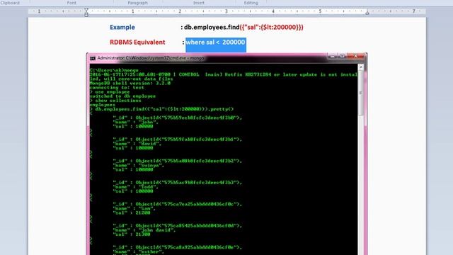 MONGODB FIND LT LESSTHAN DEMO