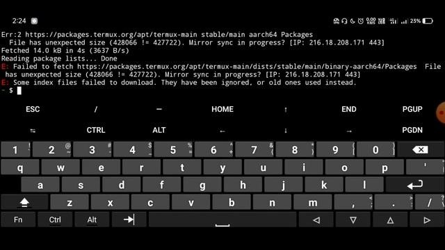 Some Index Files Failed To Download. They Have Been Ignored, Or Old Ones Used Instead.| Termux Erro