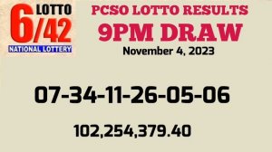 Lotto Result Today 9pm draw November 4, 2023 6/55 6/42 6D Swertres ez2 PCSO#lotto