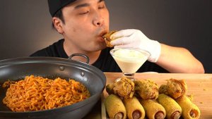 Good Food Mukbang - 불닭볶음면과 뿌링클닭다리, 핫도그, 치즈볼 먹방~!! 리얼사운드 ASMR social eating Mukbang(Eating Show)