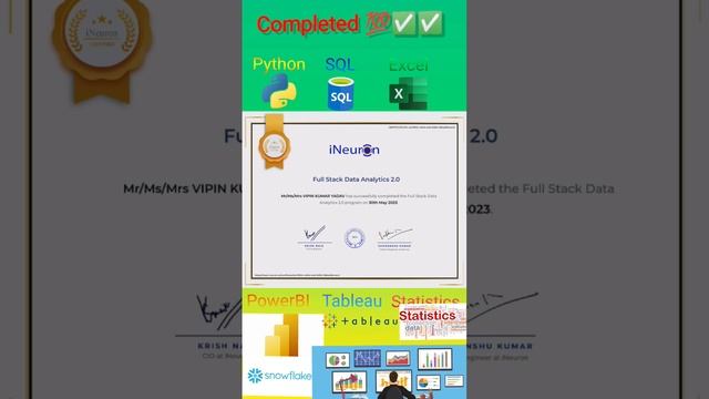 Full Stack Data Analytics l PW iNEURON l Python SQL Excel PowerBI Tableau Statistics #ai Data