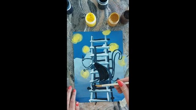 Как нарисовать кота на лестнице. смотреть онлайн