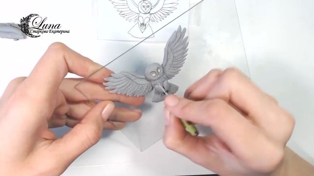 Брошь Сова из полимерной глины / Polymer clay gray owl, tutorial