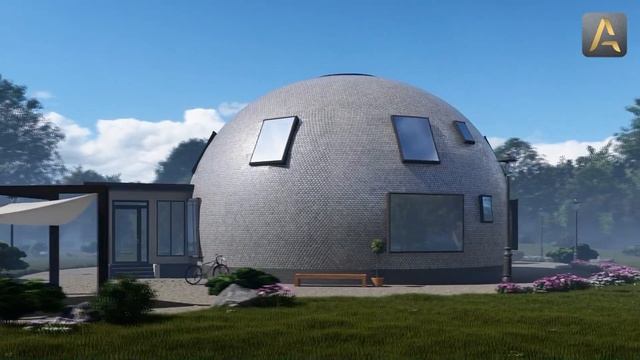 Эффектный купольный дом с уютной планировкой. Проект дома с панорамными окнами и вторым светом