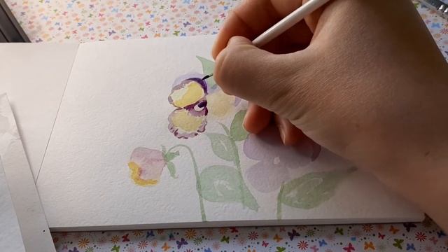 Акварель для начинающих. Как нарисовать цветы АНЮТИНЫ ГЛАЗКИ / ФИАЛКИ смотреть онлайн