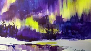 Рисуем северное сияние акварелью с помощью сухой кисти