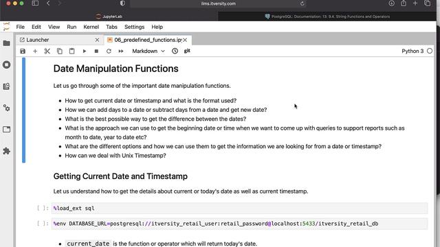 Mastering SQL - Postgresql - Pre-defined Functions - Date Manipulation Functions