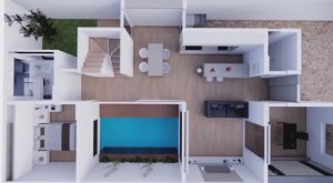 Планировка - поэтажные планы 2 этажного дома, современная архитектура, стиль минимализм, вайт бокс