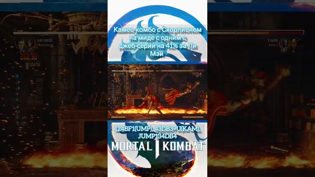 Mortal Kombat 1 - камео-комбо с Скорпионом на миде с одним баром на 41% за Ли Мэй