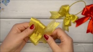 Бантики для украшения новогодней ёлки. МК/Hand мade/DIY/ Kanzashi