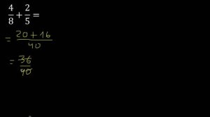 4/8 mas 2/5 . Suma de fracciones heterogeneas , diferente denominador 4/8+2/5