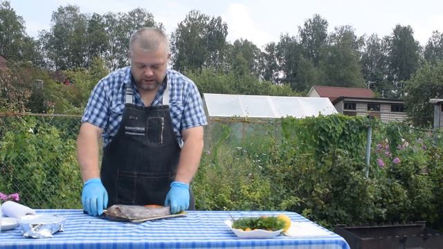 ПАЛТУС ГРИЛЬ с тар -таром из сладких помидор .Вкусный дачный рецепт морской рыбы . смотреть онлайн