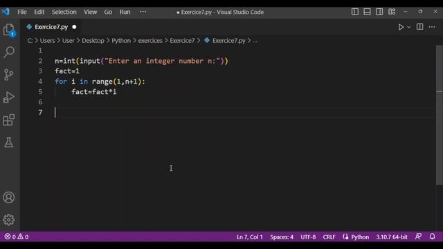 Practice Python : Basic Exercises for Beginners # 007- The factorial