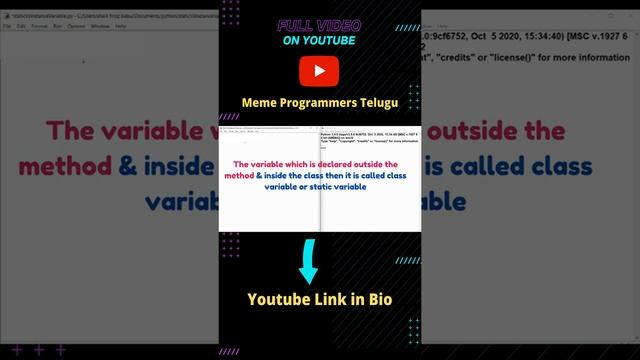 instance variable vs class variable in python | #pythonoops #telugucoding
