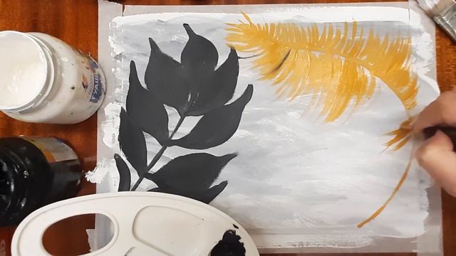 Рисуем картину для интерьера. Листья в интерьере. Дизайн своими руками. Рисуем картину легко. смотреть онлайн