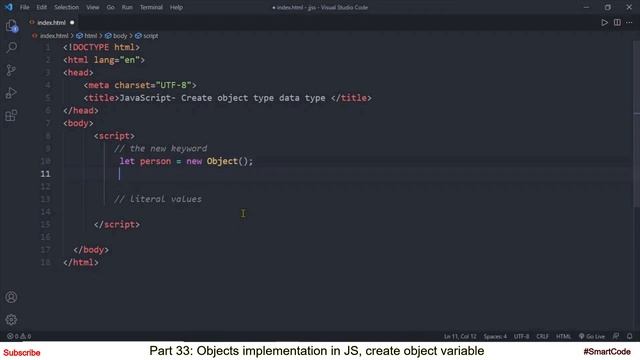 Create object type variable | Part 33  | JavaScript | #SmartCode