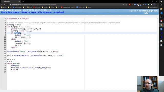 VPython for Beginners 52 - Play/Pause Button