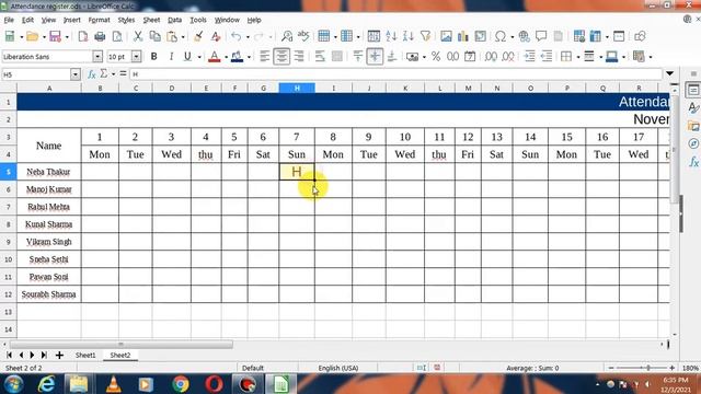 How to Create Attendance Register in Libreoffice calc | Attendance Sheet in Libreoffice calc