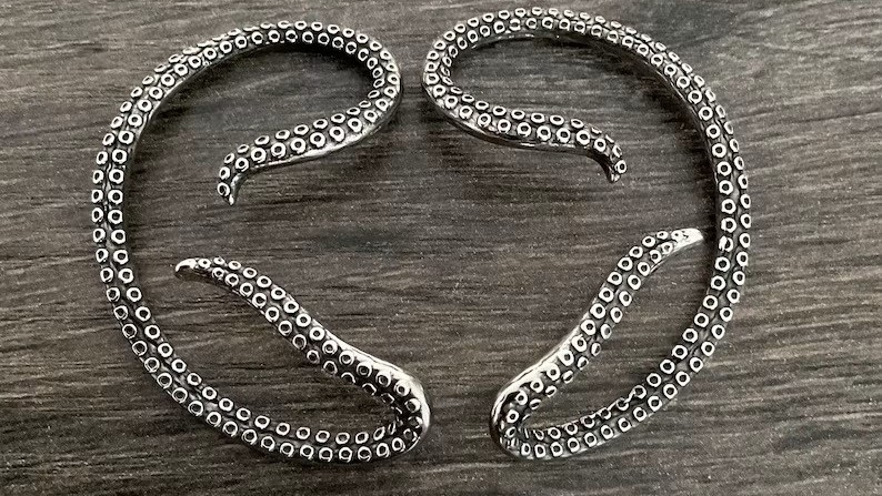 Готические серьги каффы без прокола "Осьминоги обнимашки"  от StarfallShop