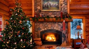 Cozy atmosphere with the fireplace and playlist with Smooth  Christmas jazz music.