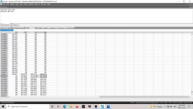 ARIMA model forecast with confidence interval in EViews