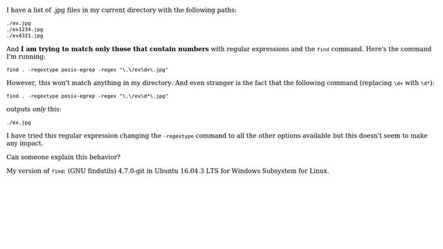Why is the d metacharacter not working in the find command with -regextype posix-egrep active? смотреть онлайн