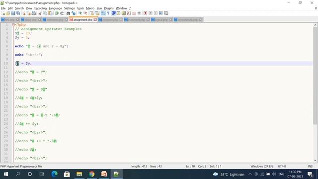 operators in php | types of operator in php | PHP arithmetic operators | Assignment operators