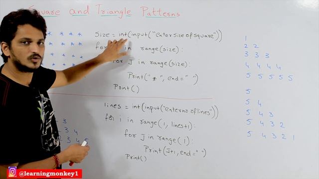 Square and Triangle Patterns in Python || Lesson 15 || Python || Learning Monkey ||