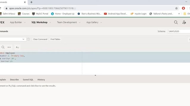 APEX Oracle SQL Create Tables